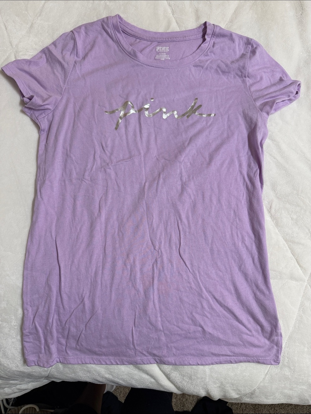 PINK Victoria's Secret Lavender Short Sleeve Tee with Metallic Logo